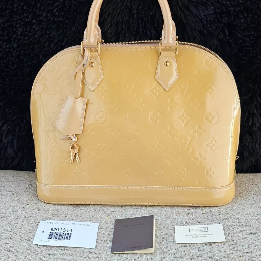 Louis Vuitton Handbag VERNIS Alma PM Rose Florentin Bag Monogram Made in Spain - Picture 1 of 13